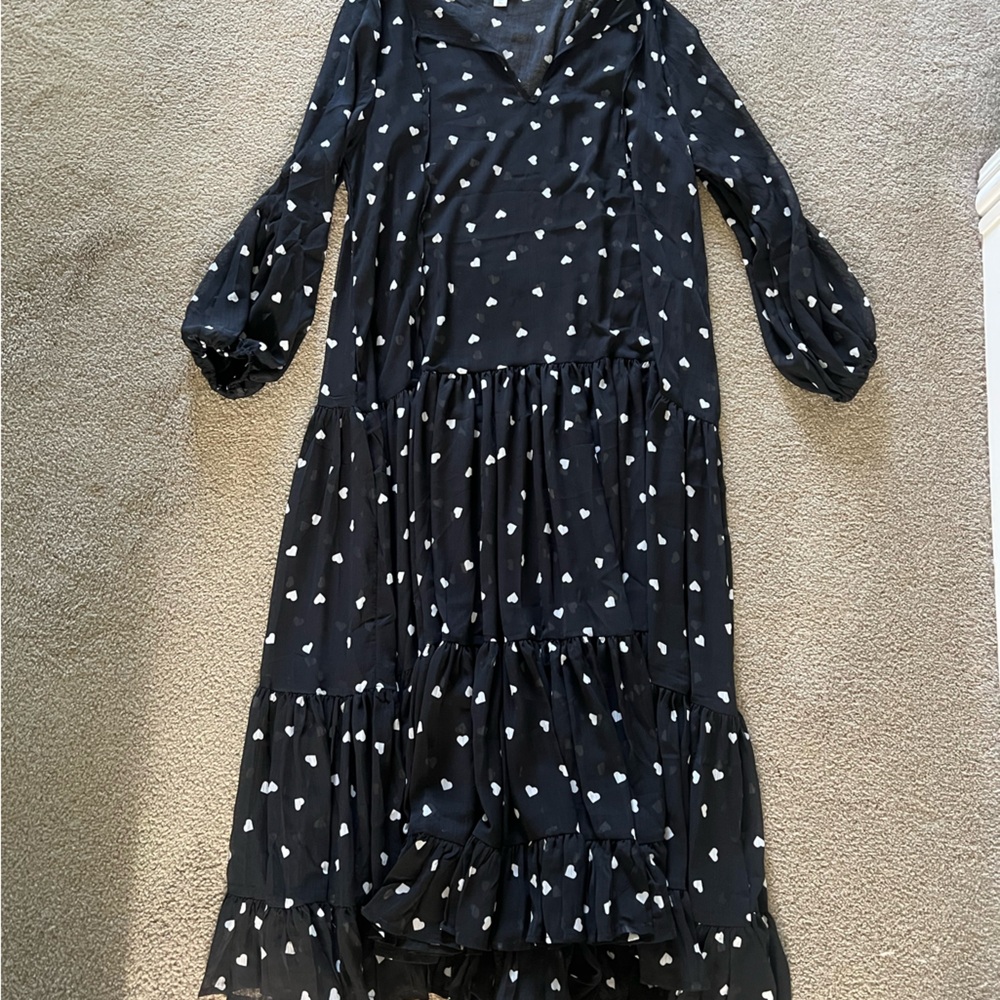 Maeve Sheer Ditsy Polka Dot Heart Drop Waist Midi Dress Kaftan